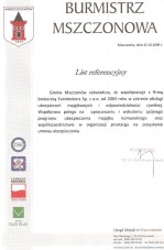 Referencje wystawione przez Burmistrz Mszczonowa