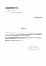 Referencje wystawione przez Centralna Biblioteka Rolnicza - Warszawa