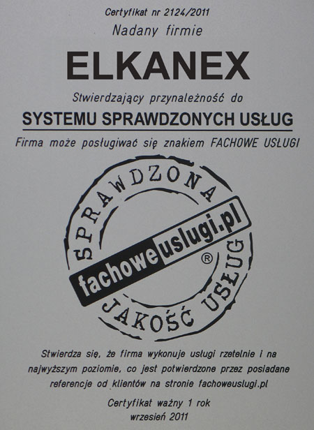 ELKANEX ma certyfikat wystawiony przez KJU