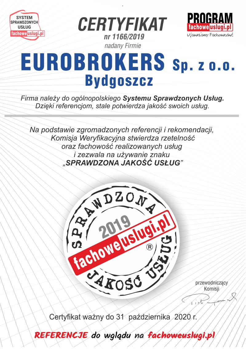 EUROBROKERS ma certyfikat wystawiony przez KJU