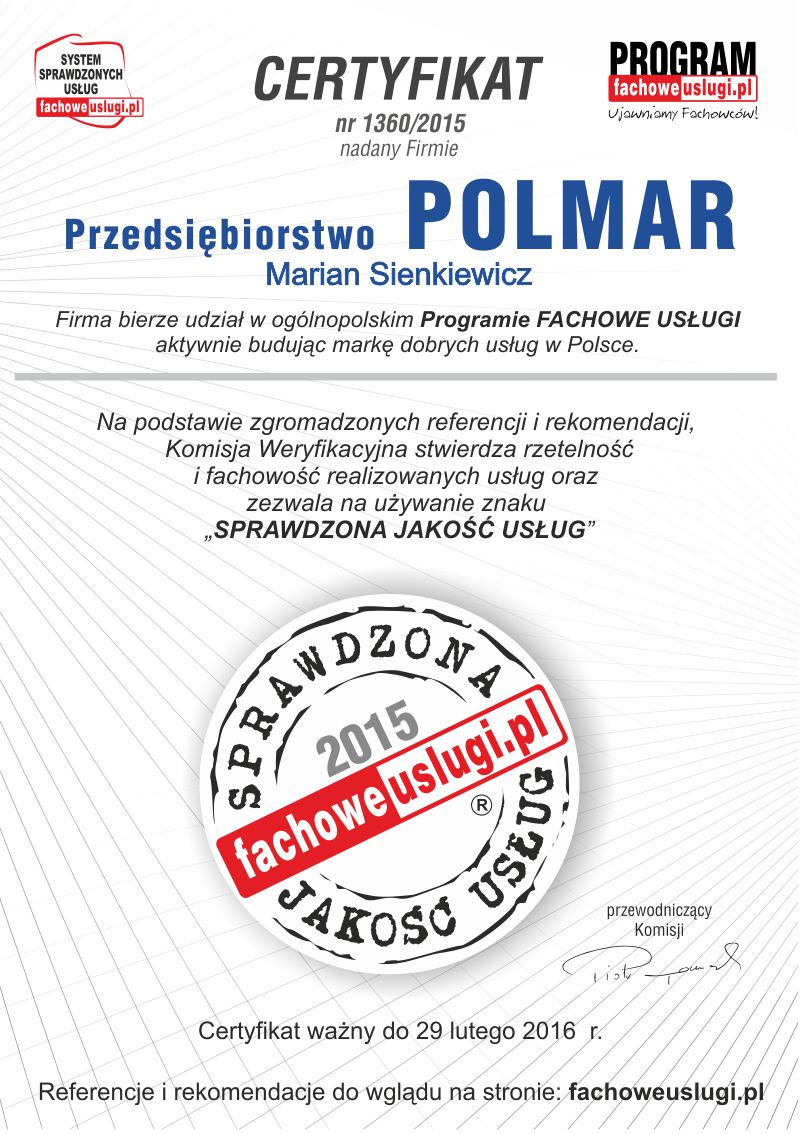 POLMAR ma certyfikat wystawiony przez KJU