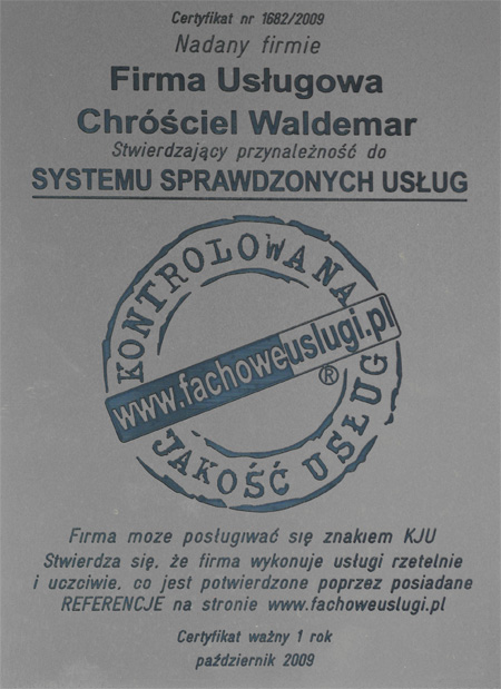 CHRÓŚCIEL WALDEMAR ma certyfikat wystawiony przez KJU