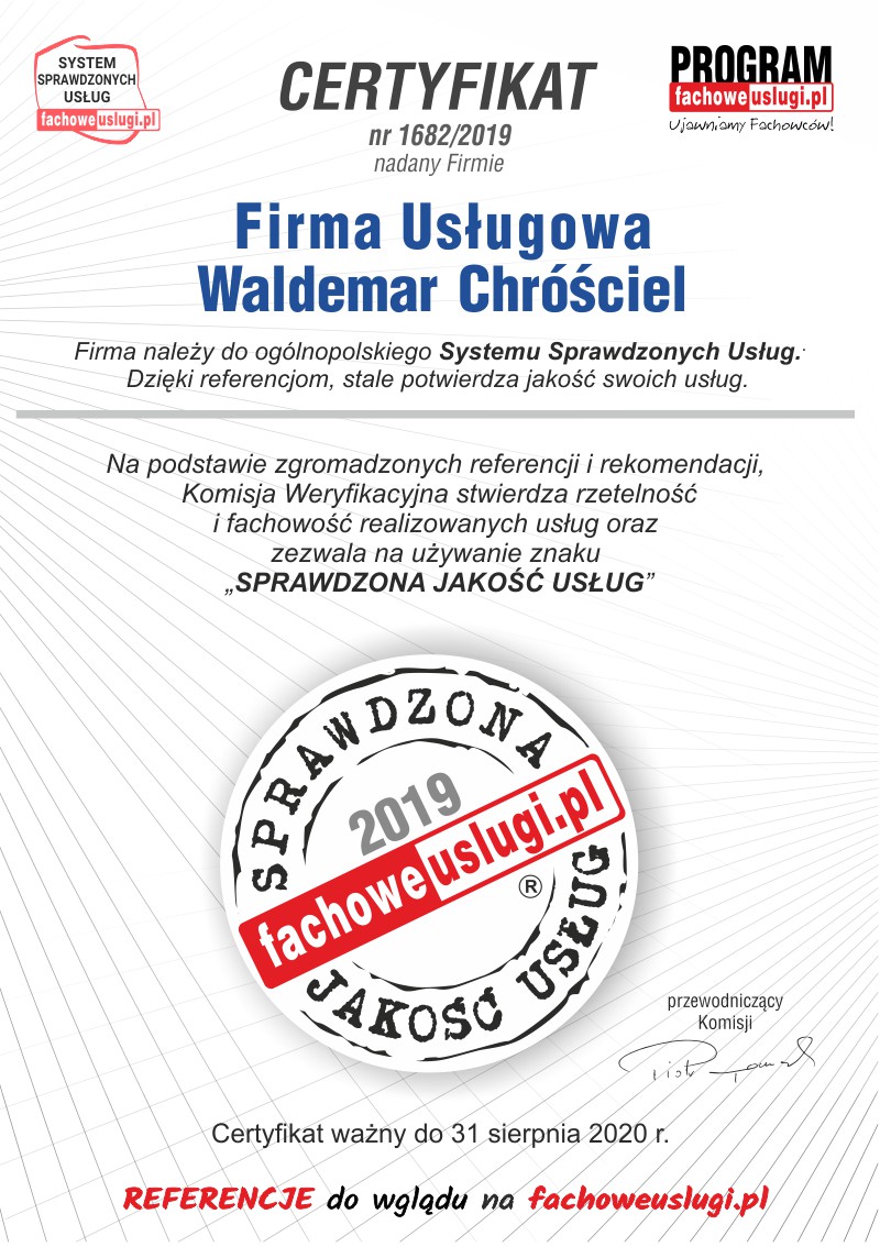 CHRÓŚCIEL WALDEMAR ma certyfikat wystawiony przez KJU