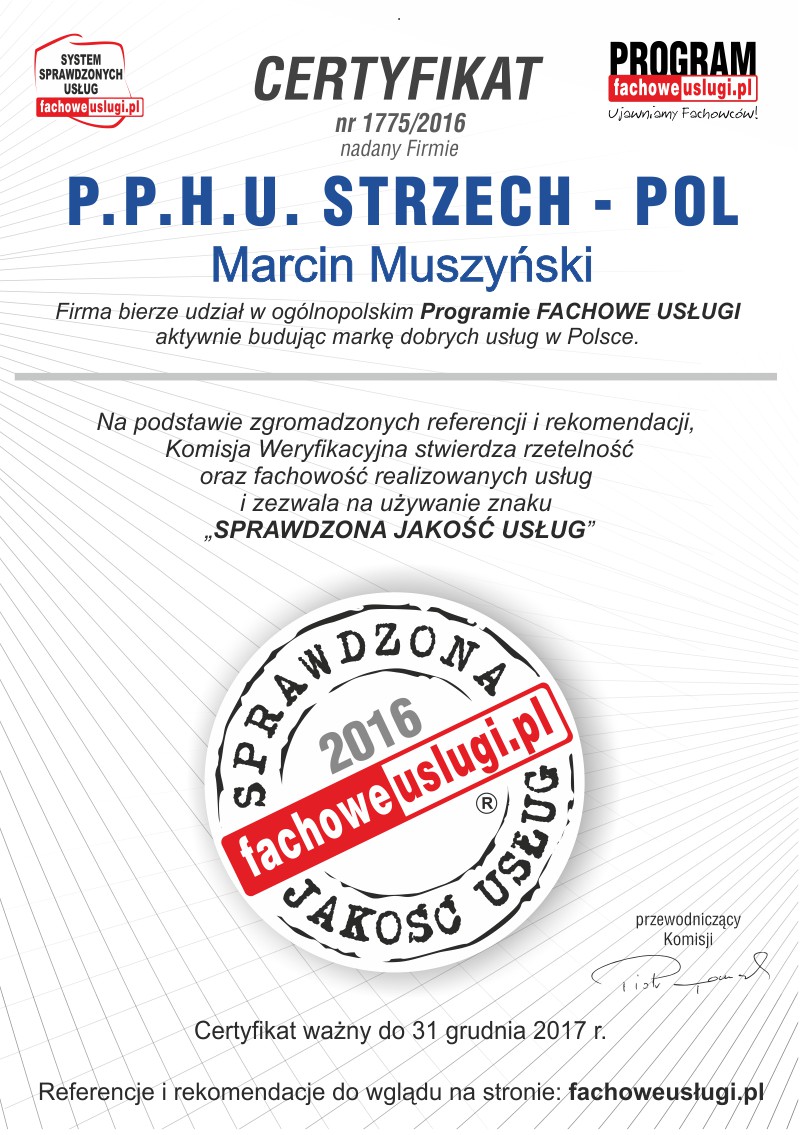 STRZECH - POL ma certyfikat wystawiony przez KJU