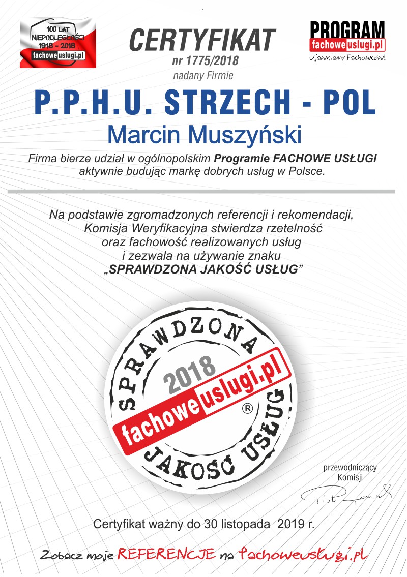 STRZECH - POL ma certyfikat wystawiony przez KJU