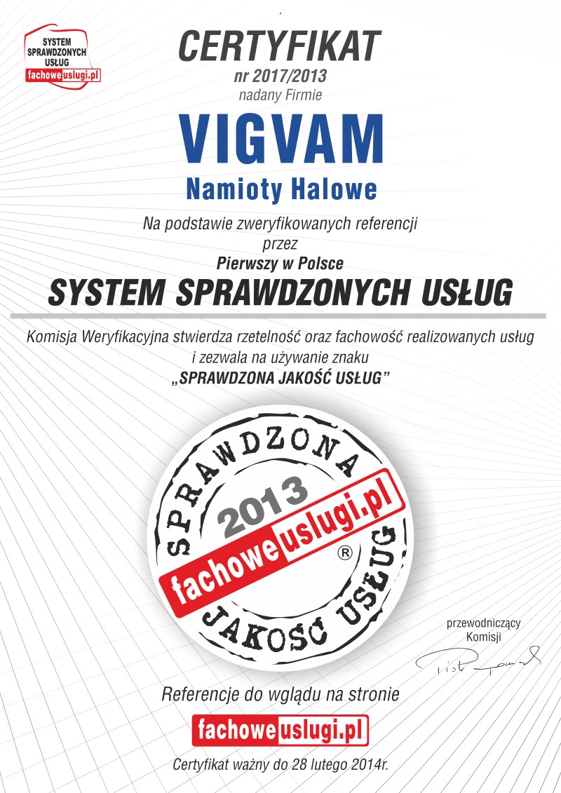 VIGVAM ma certyfikat wystawiony przez KJU