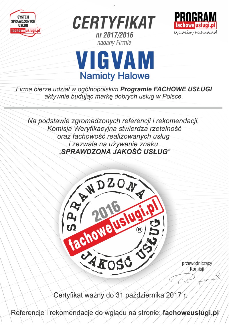 VIGVAM ma certyfikat wystawiony przez KJU