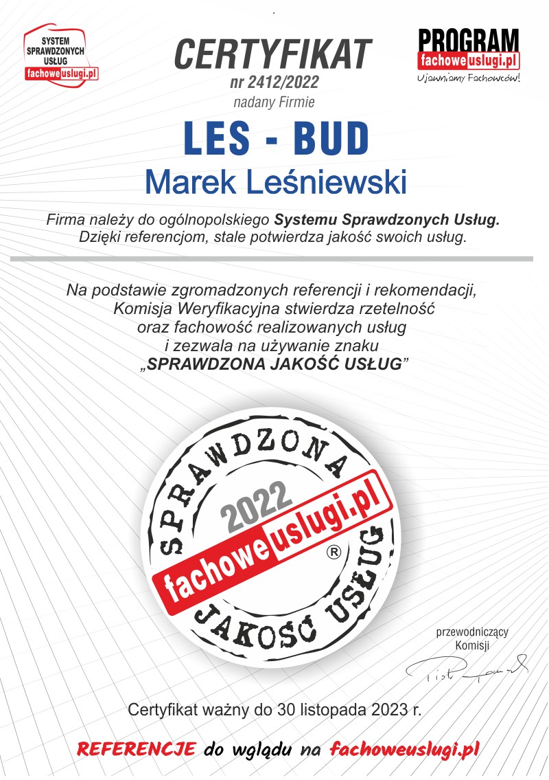 LES-BUD ma certyfikat wystawiony przez KJU