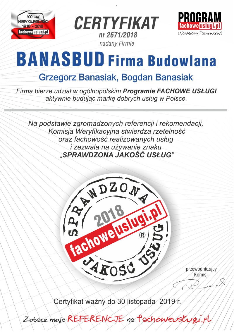 BANASBUD ma certyfikat wystawiony przez KJU