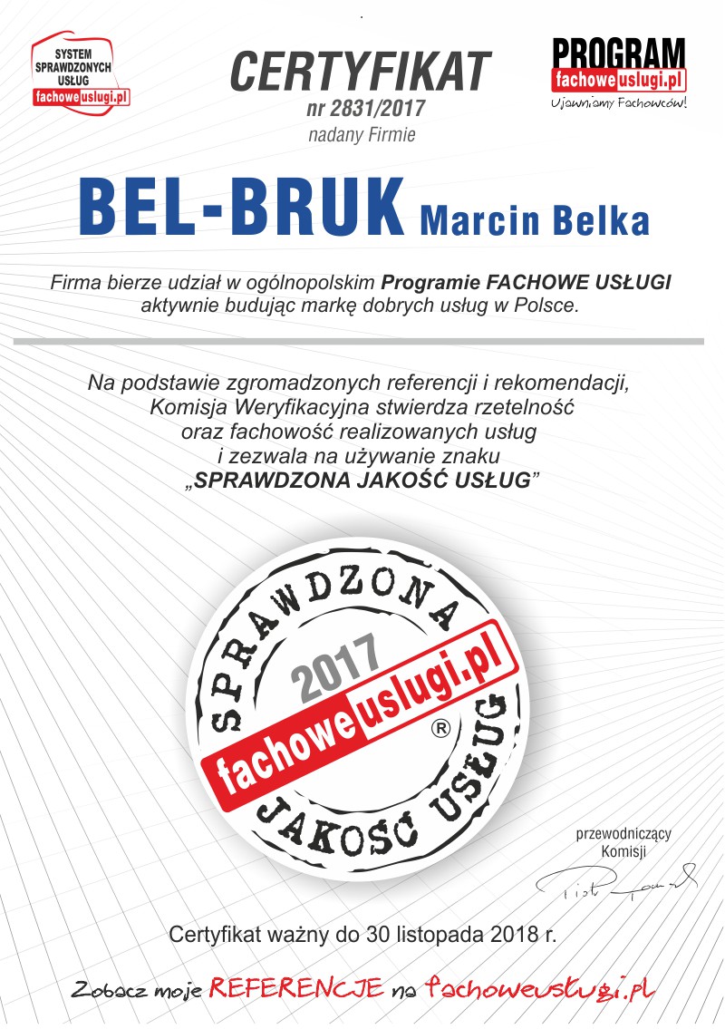 BEL-BRUK ma certyfikat wystawiony przez KJU