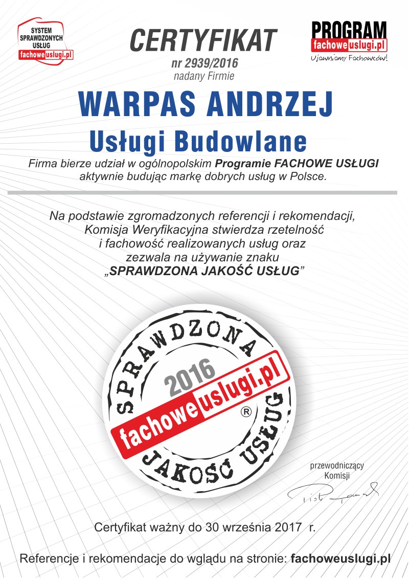 WARPAS ANDRZEJ ma certyfikat wystawiony przez KJU
