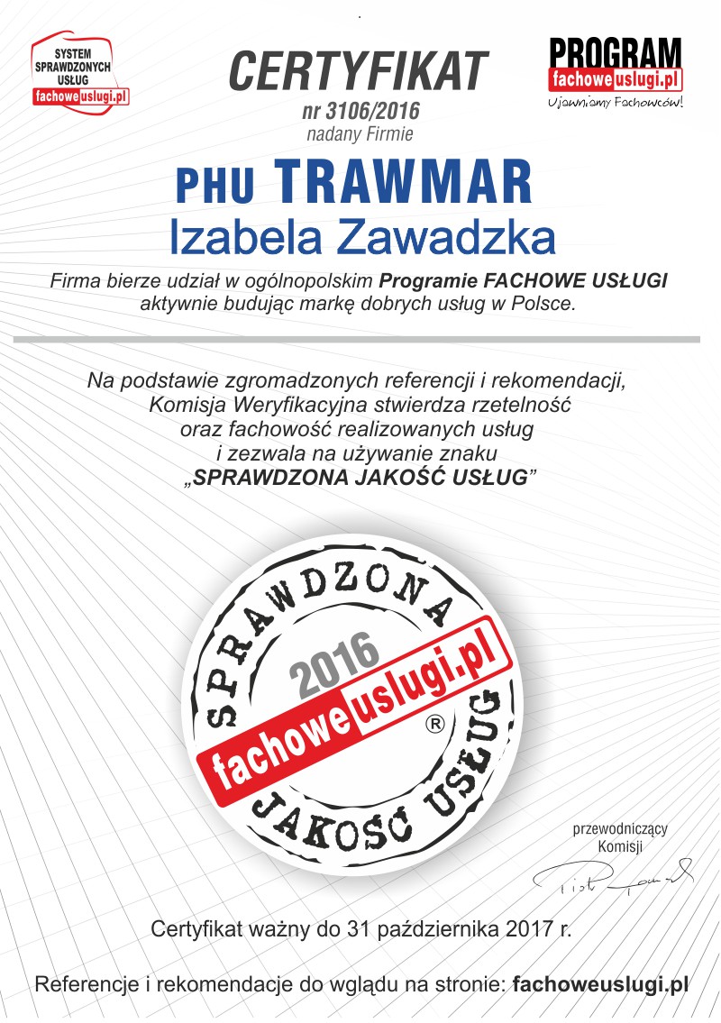 TRAWMAR ma certyfikat wystawiony przez KJU