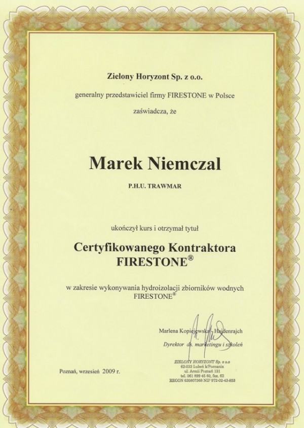 TRAWMAR ma certyfikat wystawiony przez Marek Niemczal