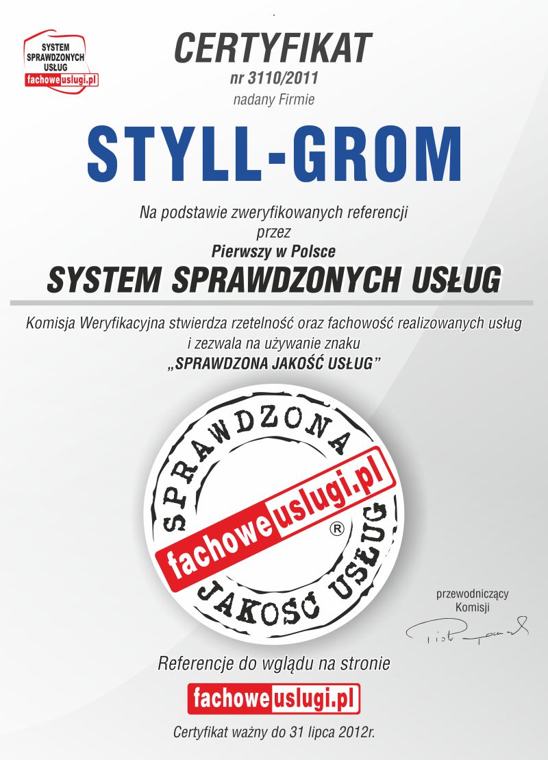 STYLL-GROM ma certyfikat wystawiony przez KJU