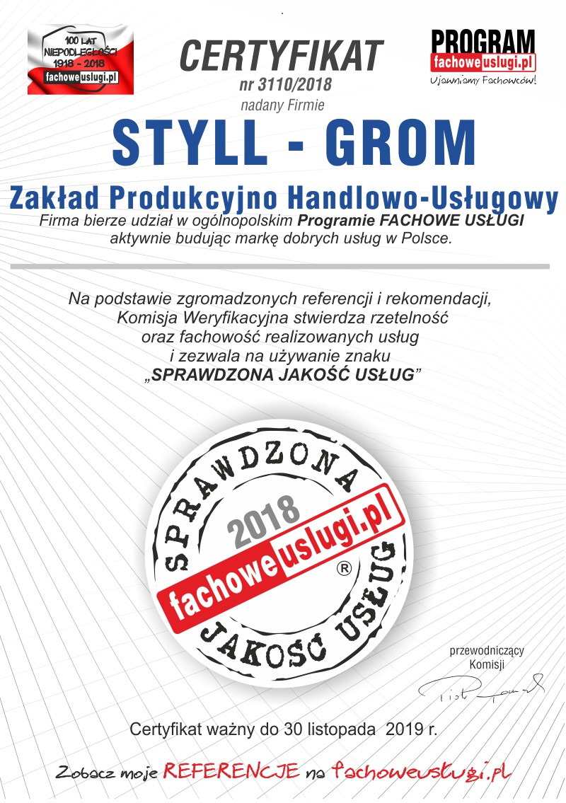 STYLL-GROM ma certyfikat wystawiony przez KJU