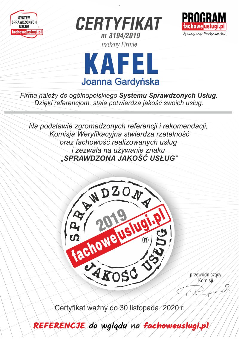 KAFEL ma certyfikat wystawiony przez KJU