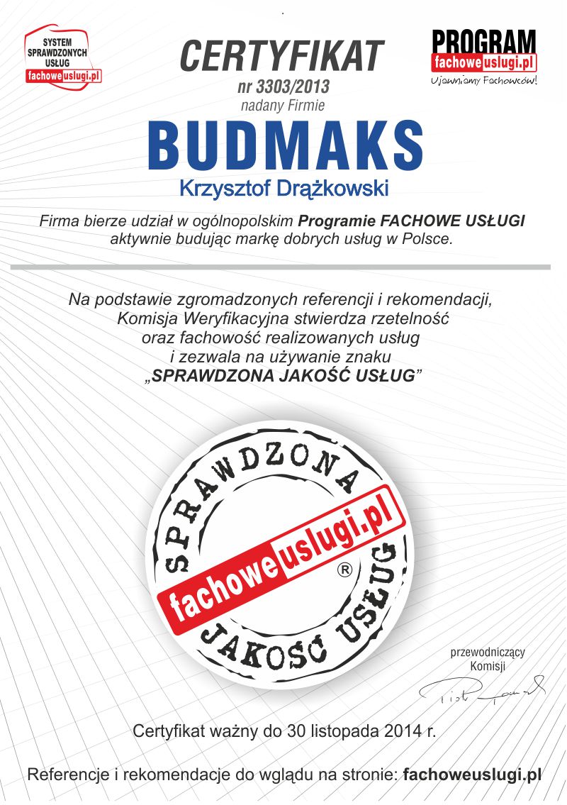BUDMAKS ma certyfikat wystawiony przez KJU