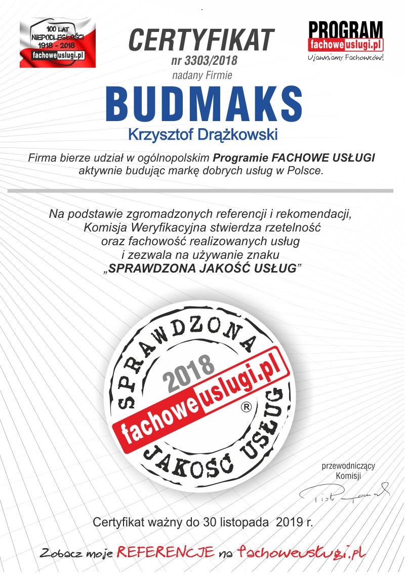 BUDMAKS ma certyfikat wystawiony przez KJU