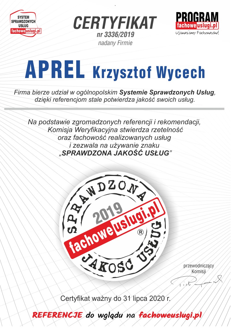 APREL ma certyfikat wystawiony przez KJU