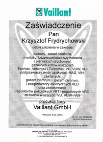 EKO-PIEC Systemy Grzewcze Krzysztof Frydrychowski ma certyfikat wystawiony przez Vaillant