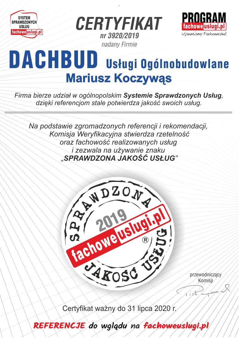 DACHBUD ma certyfikat wystawiony przez KJU