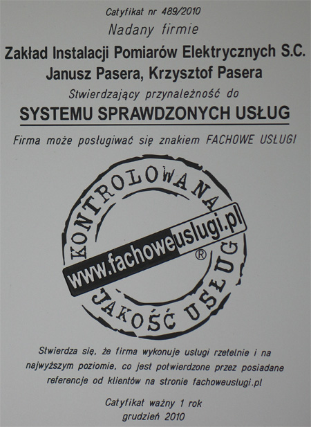 Z.I.i P.E. S.C ma certyfikat wystawiony przez KJU