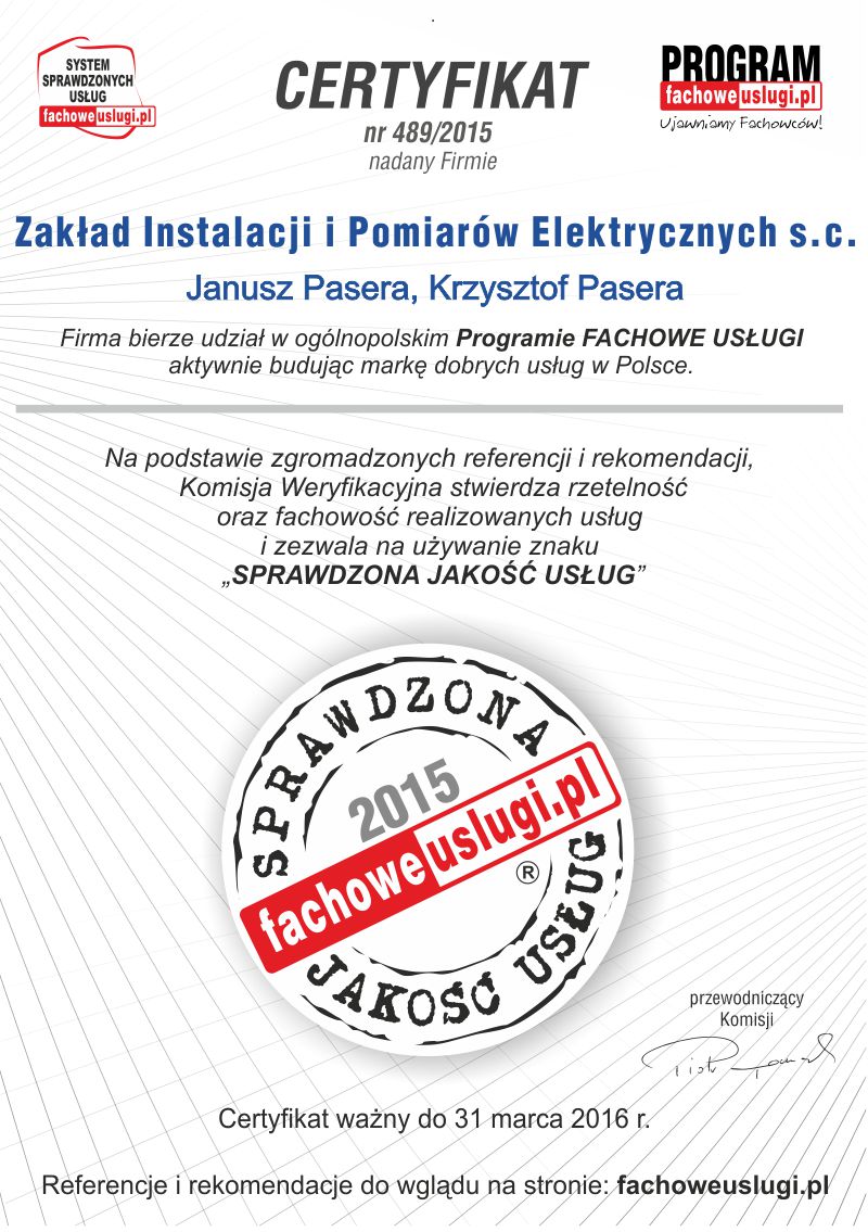Z.I.i P.E. S.C ma certyfikat wystawiony przez KJU