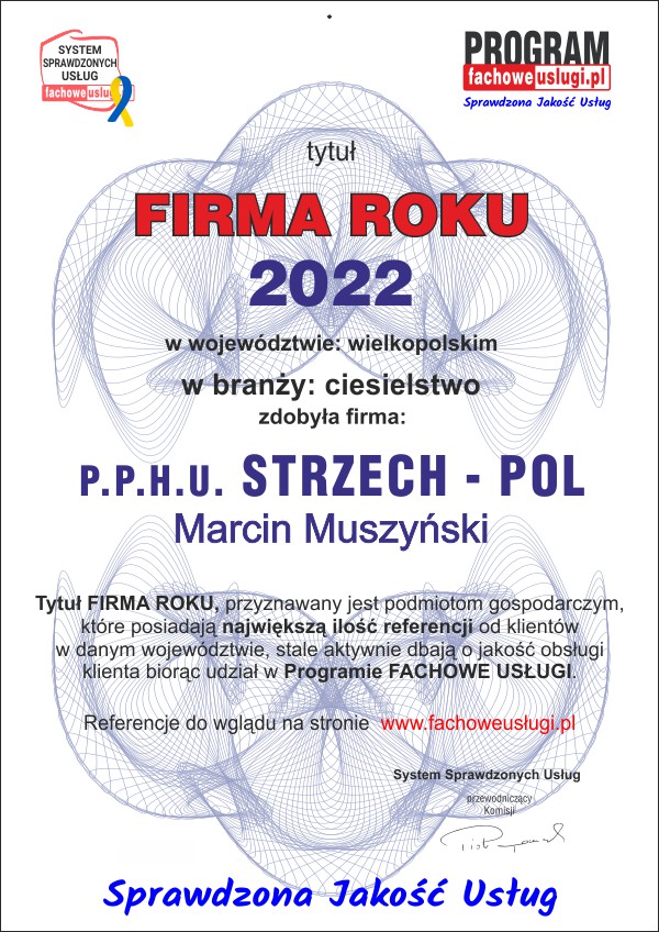STRZECH - POL ma certyfikat wystawiony przez Program FACHOWE USŁUGI