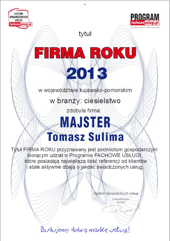 MAJSTER ma certyfikat wystawiony przez FachoweUslugi.pl