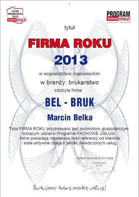 BEL-BRUK ma certyfikat wystawiony przez FachoweUslugi.pl