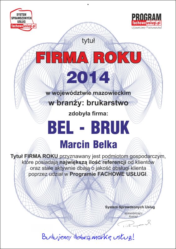 BEL-BRUK ma certyfikat wystawiony przez Program FACHOWE USŁUGI