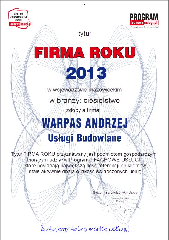 WARPAS ANDRZEJ ma certyfikat wystawiony przez FachoweUslugi.pl