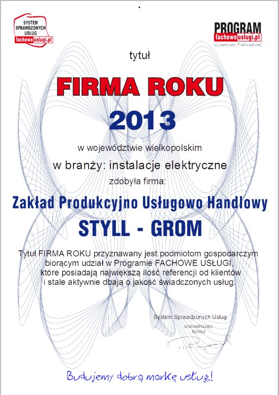 STYLL-GROM ma certyfikat wystawiony przez FachoweUslugi.pl