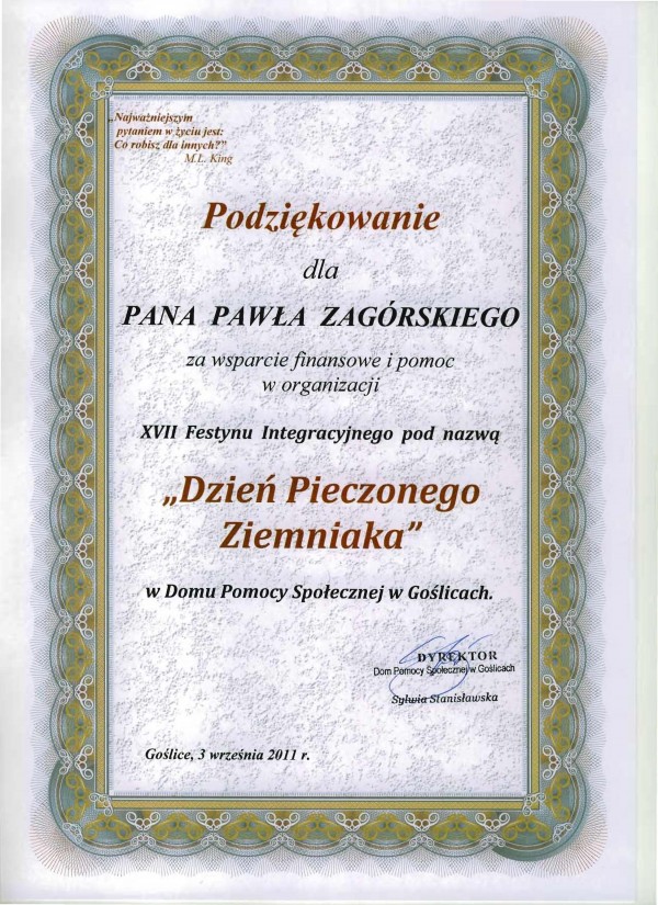KLAUN - PAJKO ma certyfikat wystawiony przez DOM POMOCY SPO