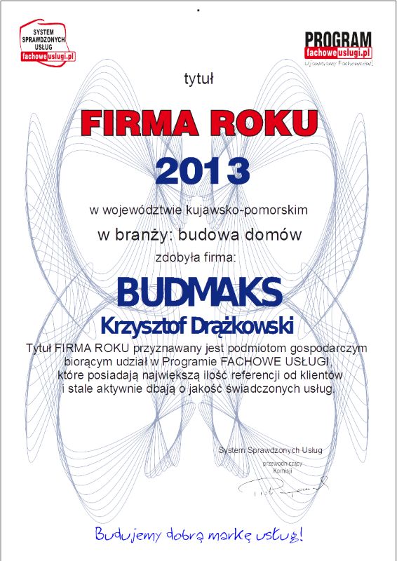 BUDMAKS ma certyfikat wystawiony przez FachoweUslugi.pl