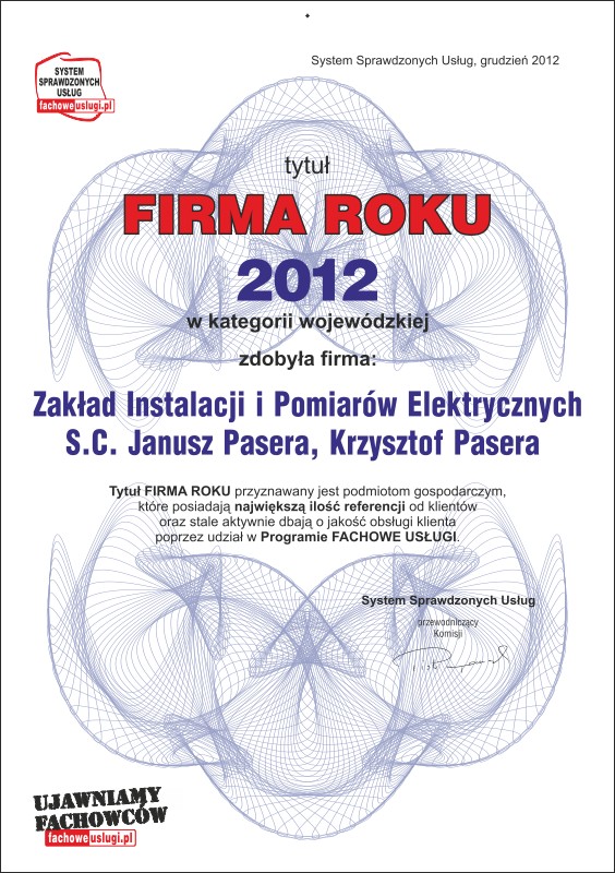 Z.I.i P.E. S.C ma certyfikat wystawiony przez FachoweUslugi.pl