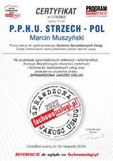 Firma STRZECH - POL otrzymała certyfikat sprawdzona jakość usług