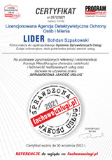 Firma LIDER otrzymała certyfikat sprawdzona jakość usług