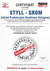 Firma STYLL-GROM otrzymała certyfikat sprawdzona jakość usług