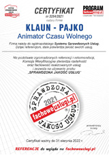 Firma KLAUN - PAJKO otrzymała certyfikat sprawdzona jakość usług