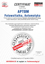 Firma APTOM otrzymała certyfikat sprawdzona jakość usług
