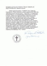 Referencje wystawione przez Rzymsko-Katolicka Prarafia Trójcy Świętej w Niezychowicach