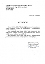 Referencje wystawione przez Firma Budowlano Handlowa Progres Bieś Mariusz - Sędziszów Młp.