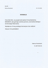 Referencje wystawione przez MAT-MAL Mateusz Reszewski - Małachowice-Kolonia