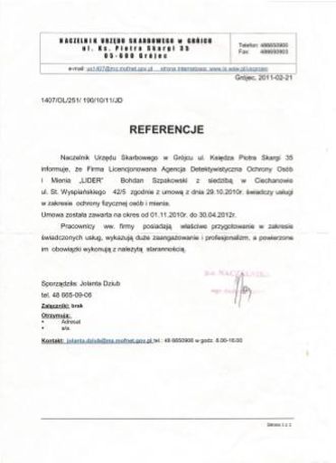 Referencje wystawione przez Naczelnik Urzędu Skarbowego w Grójcu
