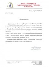Referencje wystawione przez Szkoła Aspirantów Państwowej Straży Pożarnej w Poznaniu