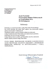 Referencje wystawione przez Pompinstal Dawid Zawisza - Bydgoszcz
